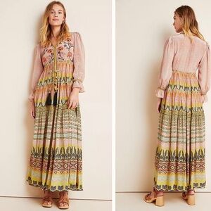 Anthropologie Giorgia Embroidered Maxi Dress Bhanuni by Jyoti Size 4